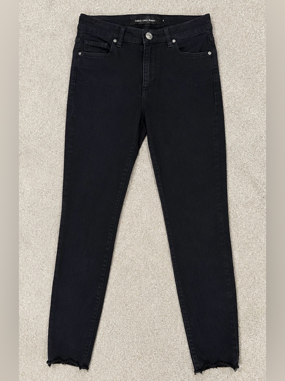 Kut From The Kloth Carlo Black Ankle Skinny Jeans Raw Hem Size 8